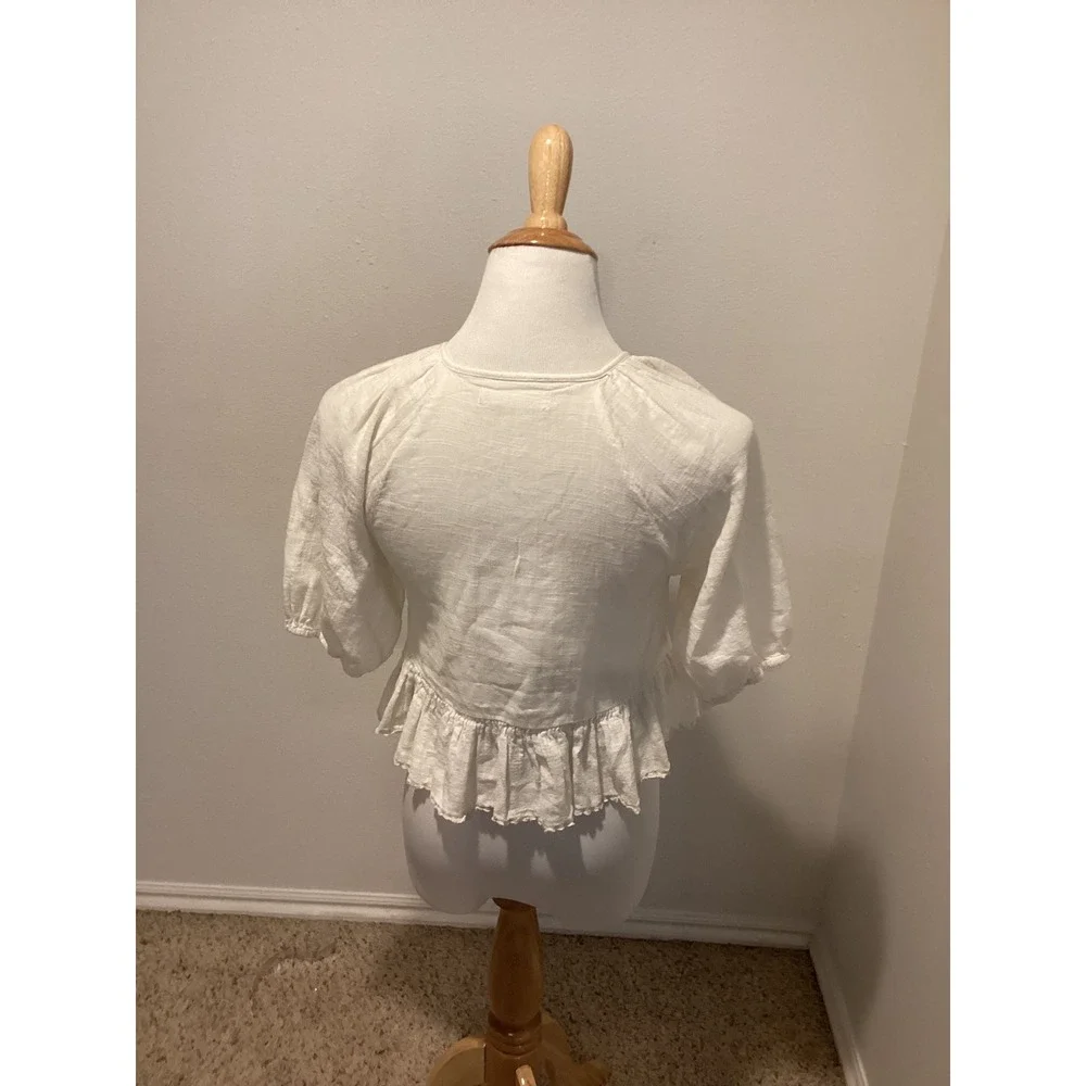 Zara Girls White‎ Tie Front Puff Sleeve Peplum Blouse Size 13-14 CM 164